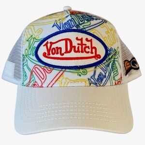 VON DUTCH Neon White Multi NWT Mesh SnapBack Trucker Hat